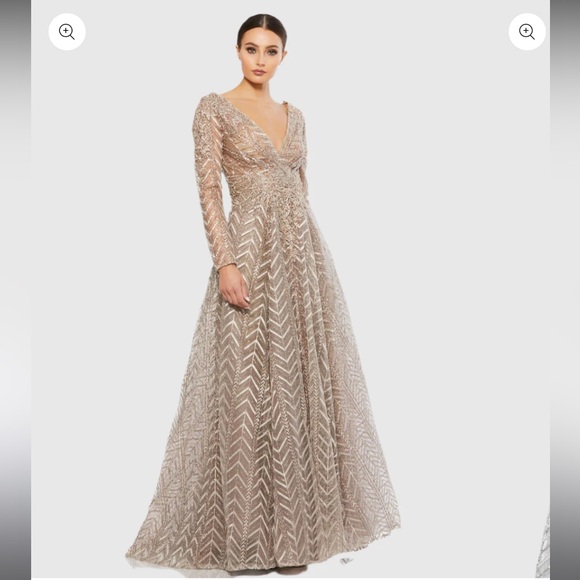 Mac Duggal 20189 Embellished Illusion Long Sleeve Wrap Over A Line